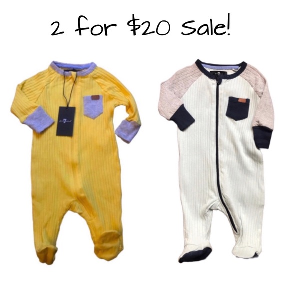TWO 7 FOR ALL MANKIND YELLOW BABY FOOTSIES SIZE 0-3 MONTHS - Picture 1 of 7